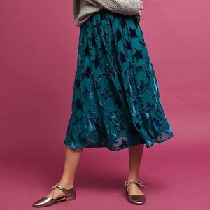 Maeve Anthropologie Teal Patterned star Women's Skirt